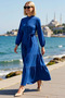 Women's Maxi Dress High Neck Half Placket Belted A-Line Cut Long Sleeve Woven Casual Daily Modern - 2