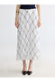 Blue Elastic Waist Belted Diamond Patterned Skirt