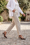 Women's Stiletto Pointed Toe Open Back Buckle Elastic Short Classic Heeled Shoes Zelor Brown Suede - 4