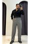 Striped Pleated Baggy Fit Fabric Trousers - 6