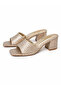 Women's Leaf Patterned Square Toe Block Heeled Slippers - 3