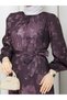 Women's Long Hijab Stylish Dress - Belted Cesika Fabric Print Pattern Hijab Dress Long Sleeve 140cm Length - 5