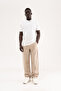 Men's Linen Striped Lace-Up Trousers Beige - 7