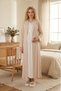 New Season Mink Ecru Shawl Collar Patterned Design with Breastfeeding Feature Full Length Short Sleeve 100% Cotton Maternity Nightgown 2-Piece Set - 3