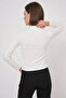 Women's Turtleneck White Bodysuit with Stones and Vertical Stripes - 5