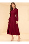 Burgundy Keyhole Neck Ruffled Midi Dress - 4