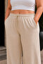 Plus Size Palazzo High Waist Fabric Trousers C654-Cream - 8