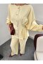 Women’s Elastic Waist Buttoned Suit Pants Blouse Set - 2