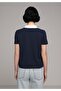 Regular Fit Polo Neck Plain Women's Navy Blue Short Sleeve T-Shirt - 2