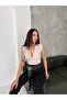 Padded Sleeveless V-Neck Draped Crop Blouse Lycra Fit - Dyed Gray - 3