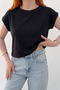 Women's Black Crew Neck Short Basic T-Shirt Nj137 - 2