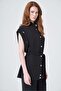 Women's Button Detailed Stand Collar Double Suit Black 31383