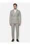 Men's Stone Color Double-Breasted Suit - Slim Fit Striped Textured Six-Button Pocket Suit - 3