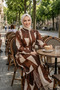 Women's Belted Viscose Fabric Hijab Brown Dress - 4
