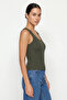 100% Cotton Camisole with V-Back Detail, Casual Basic Crop Top, Women's Undershirt / Blouse - 2