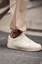 Men's Polo Collar Honeycomb Patterned T-Shirt and Comfortable Fit Lace-Up Trousers Set Cream-Beige - 4
