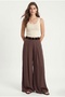 Women's Aviva Woven Modal Belted Waist Elastic Ultra Wide Leg Brown Trousers - 2