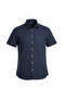 Men's Navy Blue Short Sleeve Linen Shirt - 2