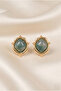 Green Marble Patterned Faceted Stone Gold Color Framed Elegant Nail Earrings