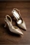 Emessa Women's Heeled Shoes with Back Strap and Buckle, Thin Heel, Snake Pattern, Gold - 3