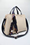 Women's Cream Navy Blue Large Size Inner Pocket Double Handle Scarf Detailed Useful Cross Strap Hand and Shoulder Bag