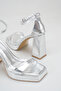 Silver Metallic Thick Block Heeled Platform Evening Dress Sandals Shoes - 5