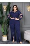 Plus Size Women's Tulle Gradient Floral Stone Appliqué Premium Suit with Slit Sleeves and Tulle Trim - 2