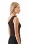 Premium - Tide Collection |   Brown One-Shoulder Women's Crop Blouse with Floral Accessories and Wrinkled Texture - 4