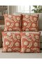 Brick Color Floral Patterned Punch Embroidery Look Digital Printed Decorative 4-Piece Throw Pillow Cover Set