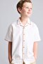 100% Cotton Regular Fit Apaş Collar Linen Short Sleeve Ecru Shirt for Boys I1369A826Sm