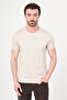 Plain Slim Fit Crew Neck 100% Cotton Short Sleeve Men's T-Shirt Beige - 36884.26Y