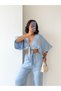 Crep Women's Muslin Trousers – Lace-Up Elastic Waist 100% Cotton Summer Comfortable Trousers Blue - 8