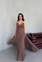 Mink Strap Tulle Evening Dress with Stone Detail on the Chest