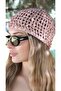 Pink Sequined Hand Knitted Mesh Hat - 5858 - 2