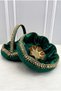Emerald Green Bridal Henna Night Tray Basket Set, Velvet Large Shiny Stone Decorated, Engagement, Wedding, Marriage, Promise - 3