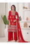 Red Faux Georgette Embroidered Palazzo Suit with Sequence & Moti Work - FFT7463 | Red - 2