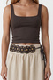 Women's Raw Linen Studded Faux Leather Belted Midi Length Zippered Linen Skirt Alc-X15541 - 4