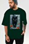 For the Love of Cats 60 Front Cat Printed Green Oversize T-Shirt 100% Cotton Unisex Cat Lover Premium Design - 6