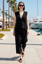 Women's Plus Size V-Neck Sleeveless Tie-Up Vest Pants Set Crinkle Textured Casual Comfortable Modern