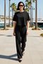Women's Plus Size Relaxed Cut Short Sleeve Crew Neck Ribbed Knit Set Comfortable Casual Modern Stylish