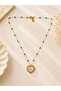 Steel Blue Bead Detailed Pearly Heart Necklace