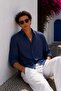 Men's Muslin Fabric Long Sleeve Navy Blue Shirt Relaxed Fit Ls-19848 - 3