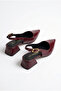 Été En Ville Burgundy Slingback High Heels |   Pointed Toe |   5 cm Low Heel |   Ankle Tie-Down - 6