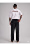 Elastic Waist Jacquard Pocketed Baggy Black Trousers - 5