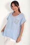Women's Italian Cotton V-Neck Knit Lace Oversize Linen Blouse with Single Pocket - 3