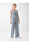 Navy Blue Striped Knitted Trousers with Elastic Waist - 3