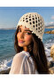 Pearl Detailed Mesh Knitted Summer Women's Beanie - Cream