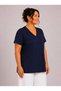 Wide V-Neck Plus Size Relaxed Fit Short Sleeve Blouse - 3