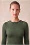 Women's Khaki Textured Wrinkled Regular Fit Crew Neck Long Sleeve Blouse Margarida - 3