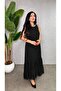 Women's Strappy Round Neck Long Viscose Two-Thread Dress with Chiffon Detail at the Hem - 3